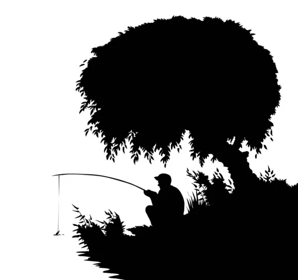 農村穏やかな平和古い村の庭園公園の丘のリードシーン 大人の男の少年狩り魅惑ツール漫画ダークブラックドローアートスタイル 原生林カントリーストリームクリーク波の風景を表示白い空のテキストスペース — ストックベクタ