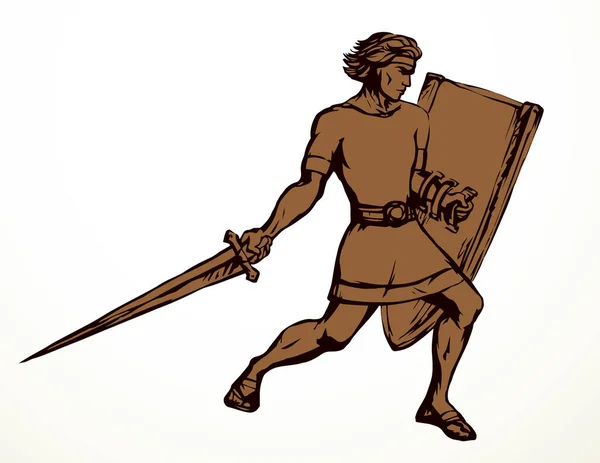 Admirável Bíblia Jovem Macho Grego Rei Defensor Roma Corpo Stand — Vetor de Stock