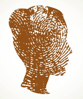 Yakın plan basit, kıvrımlı, gizli parmak izi imzası anahtarı. Siyah kirli mürekkep çizimi logo çizimi. Profil detayı görünümünü kapat beyaz metin alanı resim kesme biçimi