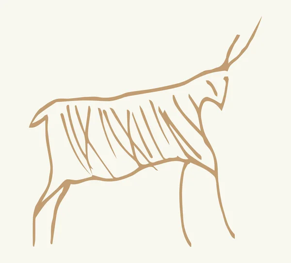 閉じたビューの年齢赤アフリカの部族は ヤギの図人生の絵文字セット白の背景を実行します ラインダークブラックインクペイント手描きグランジフラットバイソン牛形ロゴデザイン レトロ過去の壁画 Print — ストックベクタ