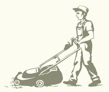 Metin için beyaz gökyüzü boşluğundaki tırpanı kullan. Serbest hat siyah el çizilmiş el emeği fabrika çimenliği ev işleri makine logosu pictogram işaret simgesi modern klip sanat karalama tarzı