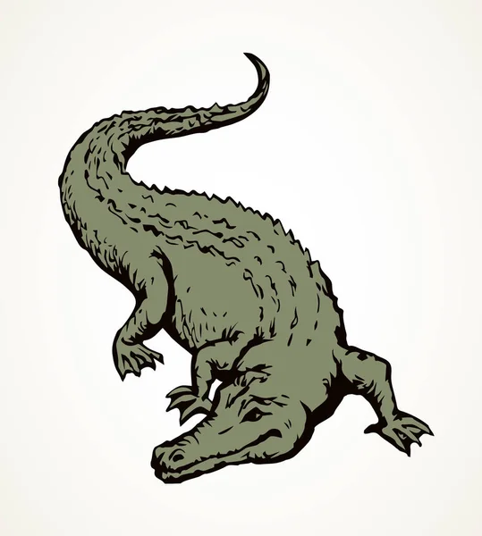 Squamate Nile Viejo Gigante Escamoso Crocodylia Arena Freehand Outline Tinta — Vector de stock