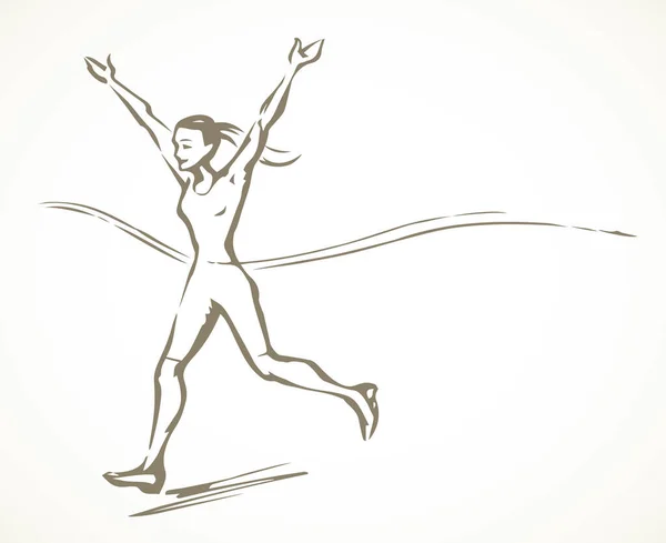 幸せなスピードを閉じます強い若い人間のジョギングレクリエーションリーダーリボンホワイトテキストスペース 概要黒手描き1最高の高速屋外健康ビジネスコンセプトロゴエンブレムデザイン漫画アートドアスタイル — ストックベクタ