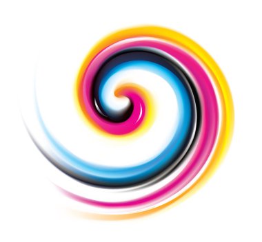 Canlı birincil boya gama tam palet pigment sembol çerçeve pankartın yaratıcı anafor şablonu. Yazdırma teknolojisi parlak kıvrımlı püskürtme disk simgesi simgesi logosu. Yakın görünüm metin uzayı