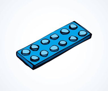 Canlı mavi Meccano yapboz seti beyaz kağıt arka planda. Parlak renkli mürekkep el çizimi tasarım obje amblemi piktogramı modern sanat karalaması çizgi stili. Metin için boşluk ile kapat