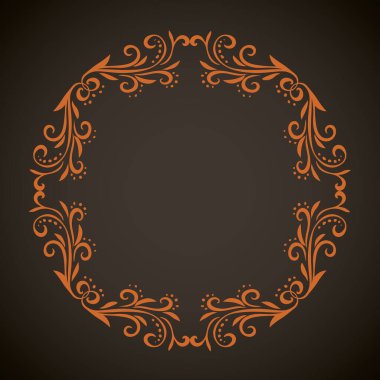Koyu siyah kart arka planında izole edilmiş eski, sevimli, altın renkli, romantik kurdele yayı kıvrımlı, fiyonklu etiket. Daire altın çizgisi kıvırcık işaret simgesi logosu sanatsal kıvrımlı karalama stili