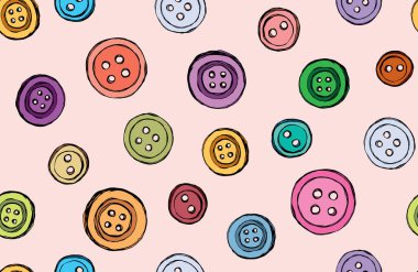 Açık pembe giyim dekor üzerine kurulmuş modern sevimli çivi tokası aracı. Parlak çoklu renkli obje amblemi eskimiş sanat karalama stiliyle metin için malzeme alanı üzerine çizilmiş. Görüntüyü kapat