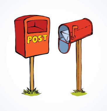 Usa canlı turuncu metalik açık gagalı gelen kutusu bayrağı beyaz gökyüzü arka planında. Parlak kırmızı renkli el çizimi web ortam nesnesi amblemi resim antika karalama tarzı kalem ve metin için boşluk