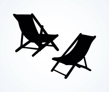 Chezlong kalası beyaz okyanus arka planında mesaj için duruyor. Koyu mürekkep, tropik deniz kenarı gezisi, katlanır benç logosu, resim retro çizim biçiminde amblem çizilmiş.