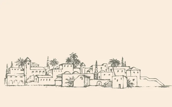 Vieilli Moyen Orient Antique Dinde Voyage Orient Sable Palmier Désert — Image vectorielle