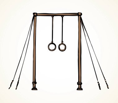 2 çelik uçan kulpları aracı beyaz duvar zemin üzerinde bağla. Anahat siyah mürekkep el çizilmiş iyi kulüp eylem nesne rozet logo amblem modern sanat doodle karikatür tarzı kalem kağıt üzerinde. Metin ile yakından görmek