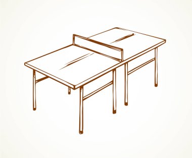 Arka planda beyaz bir masa tenisi resmi var. Freehand ana hatları siyah mürekkep el çizdi eğlenceli tenis logosu amblemi resim kabataslak sanat retro karalama tarzı kalem metin alanı üzerine