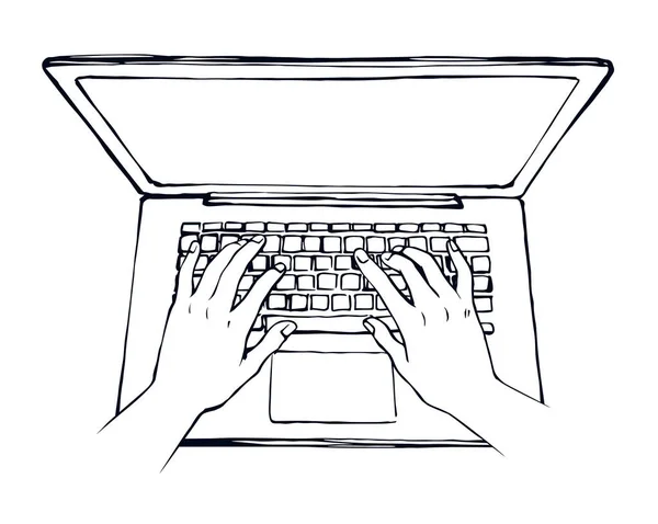 Clavier Macbook Lcd Sur Fond Table Blanc Ligne Noire Dessinée — Image vectorielle