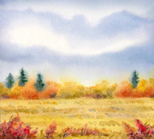 Watercolor landscape of series of "Steppe in different seasons" — Stock Photo, Image