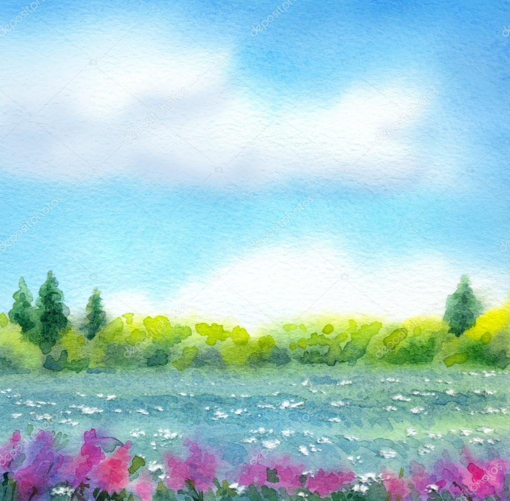 Watercolor landscape of series of 