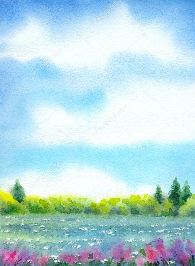 Watercolor landscape of series of 