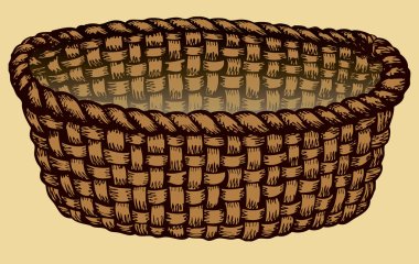 Vector monochrome picture. Empty wicker basket
