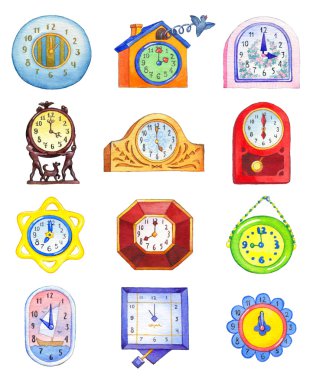 Beyaz zemin üzerinde izole farklı saatler