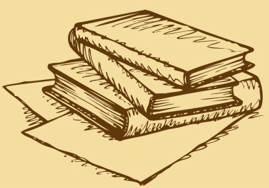 Vektör tek renkli kroki. Kitap yığını