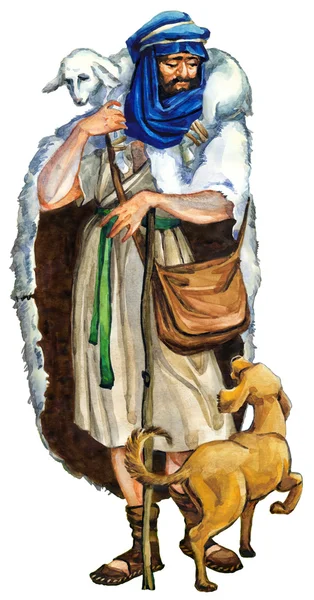 Watercolor sketch of series "Characters of Palestine". Shepherd — Stock Photo, Image