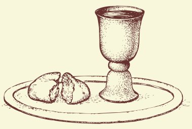 Cemaat vektör sembolü: ekmek ve şarap kase
