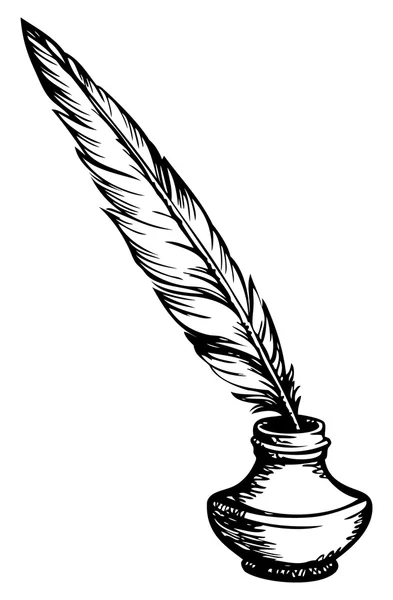 Pluma de pluma en tintero. Boceto vectorial — Vector de stock