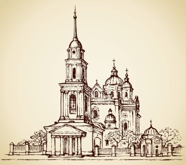 Dormition Katedrali, Poltava, Ukrayna. Vektör çizimi