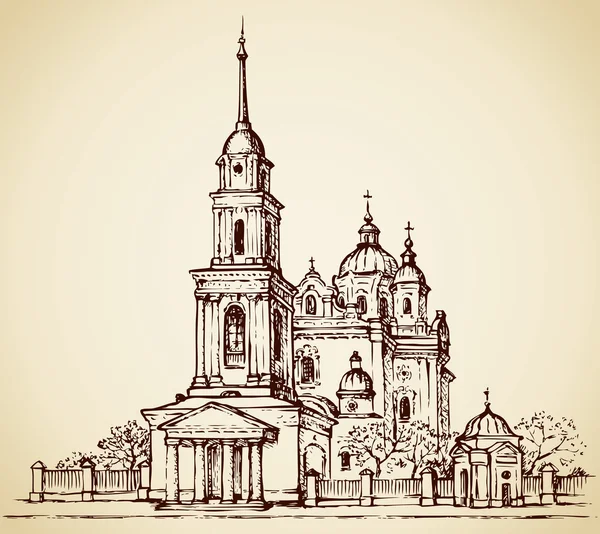 Cathédrale de Dormition, Poltava, Ukraine. Croquis vectoriel — Image vectorielle