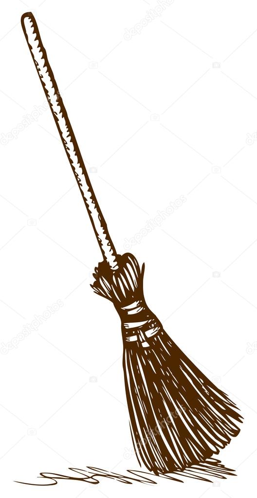 Old broom. Vector sketch