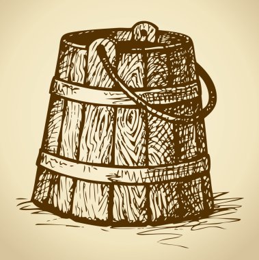 Eski ahşap kova. Vektör çizimi