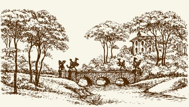 Eski Park Stone Bridge. Vektör çizim