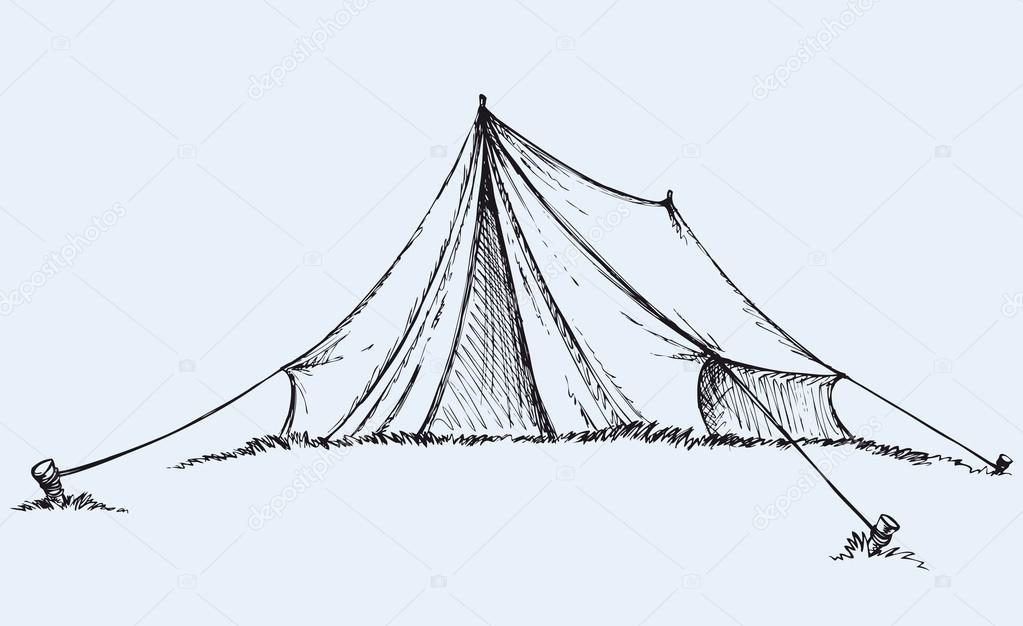 Campsite Tent And Tourists Man And Woman Black Line Pencil Drawing Vector,  Stock Vector, Vector And Low Budget Royalty Free Image. Pic. ESY-059228352  | agefotostock