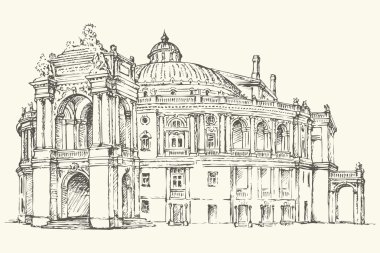 Odessa Theatre of Opera and Ballet, Ukraine. Vector sketch clipart