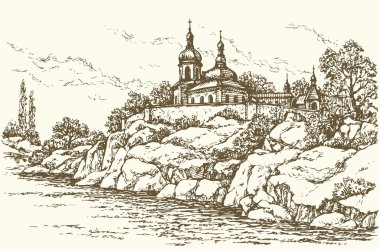 Manastır Nehri üzerinde. Vektör çizim