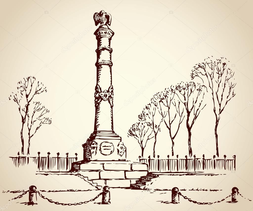Monument of Glory in Poltava, Ukraine. Vector sketch