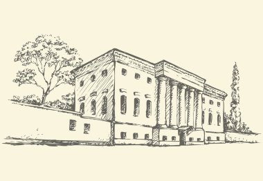 Vektör çizimi. Büyük bir colonnade ile bina