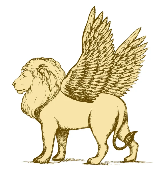 翼を持つライオン。ベクトル描画 — ストックベクタ