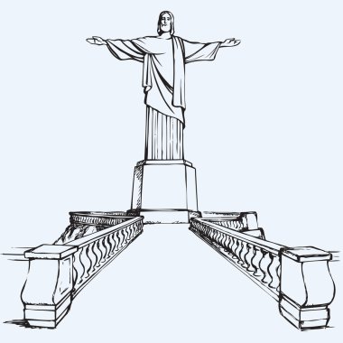 İsa kurtarıcı, Rio de Janeiro, Brezilya. Vektör çizimi