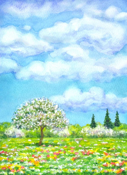 Paysage aquarelle de série "Arbre en différentes saisons " — Photo