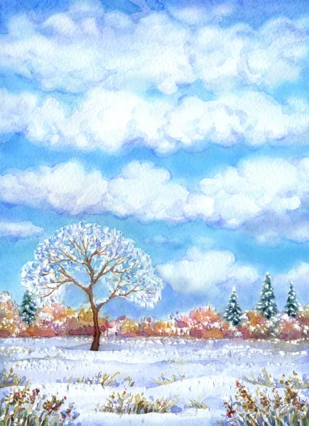 Akwarela krajobraz z serii "drzewa w różnych porach" — Zdjęcie stockowe
