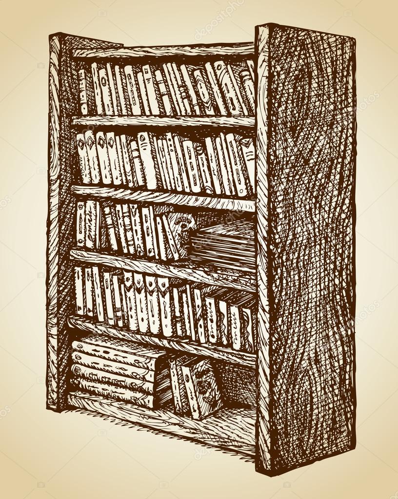 Boekenkast met diverse boeken. Vector tekening — Stockvector ... Boekenkast met diverse boeken. Vector tekening — Stockvector ...