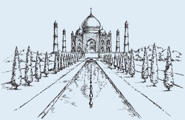 Taj Mahal Hindistan'da. Vektör çizimi