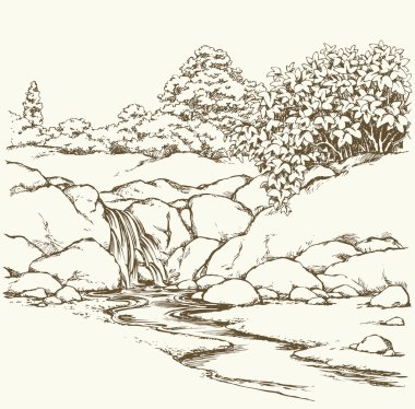 Mountain stream. Vector drawing clipart