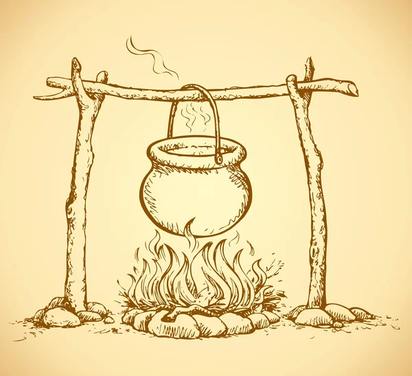 Pot on the fire. Vector drawing — Stock Illustration Pot on the fire. Vector drawing Stock Vector