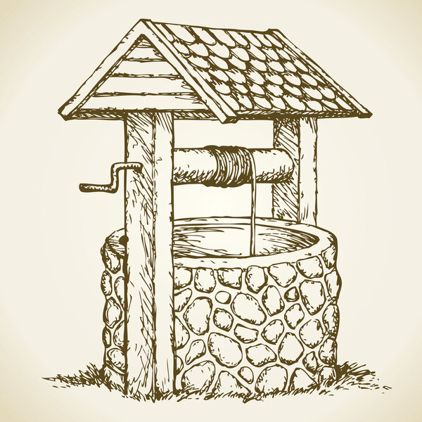 Древний колодец. Векторный рисунок
