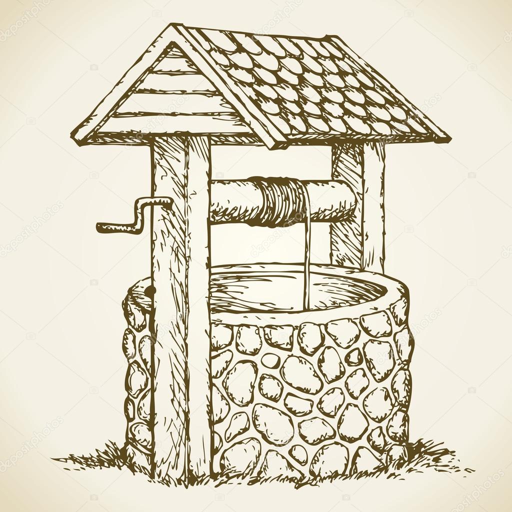 Ancient well. Vector drawing