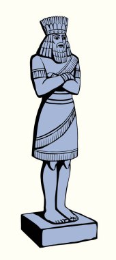 Orta Doğu 'nun büyük Sümer dönemi altın sarısı Irak kraliyet prensi Xerx giysi giysi Yahudi peygamber beyaz vücut bacağı simgesi. Çizgili siyah kalem el İran 'ın çizdiği resim, eski sanat eserlerinin Yahudi tarzı. 