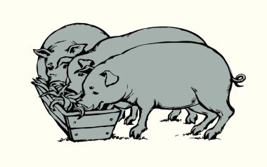 Koca göbekli, pis burunlu yaşlı erkek domuz ahırı kasabı fikri beyaz bahçedeki çamuru ortaya çıkardı. Esmer çizgili siyah çizgili el retro sanat küçük şişman göbekli dişi domuz ağızlık.