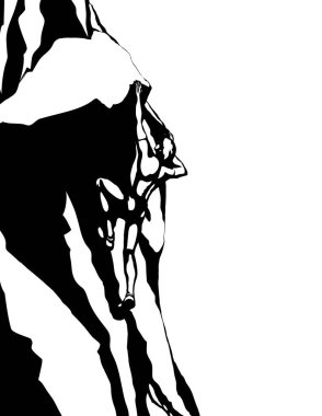 Pembe gökyüzü mesaj alanını taşımak zor olacak. Siyah çizgili adam halat sallıyor tepenin tepesinden yükseliyor. Bedava deniz manzaralı eskiz çizimi çizgi film tarzında.