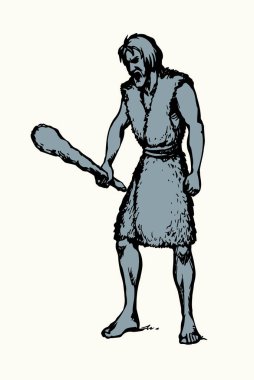 Geçmişteki eski çağlardan kalma neolith çağı yerli kabilesi balta savaşı kültürünü vurdu güçlü vahşi el yapımı İncil el yapımı eskiz sanatı. Baton vuruşu yarasa grevi kabile göçebe kürk savaş sembolü simgesi